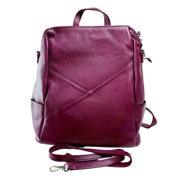 Ivan Troy Sama Bordeaux Women\'s Italian Leather Shoulder Bag Outdoor Backpack